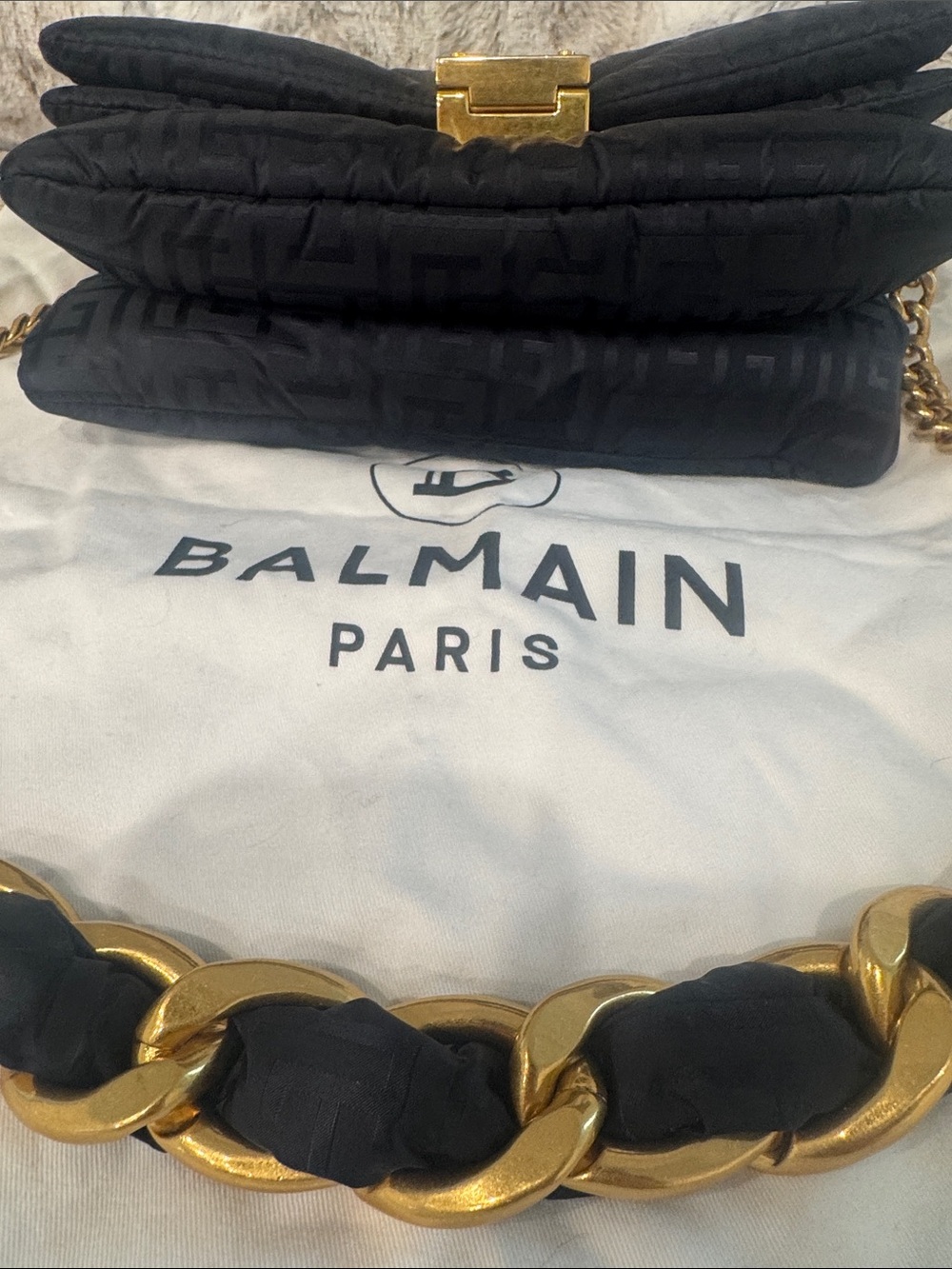 Authentic Balmain Black Shoulder/Crossbody Canvas Bag with Gold Chain Hardware - Picture 6 of 15